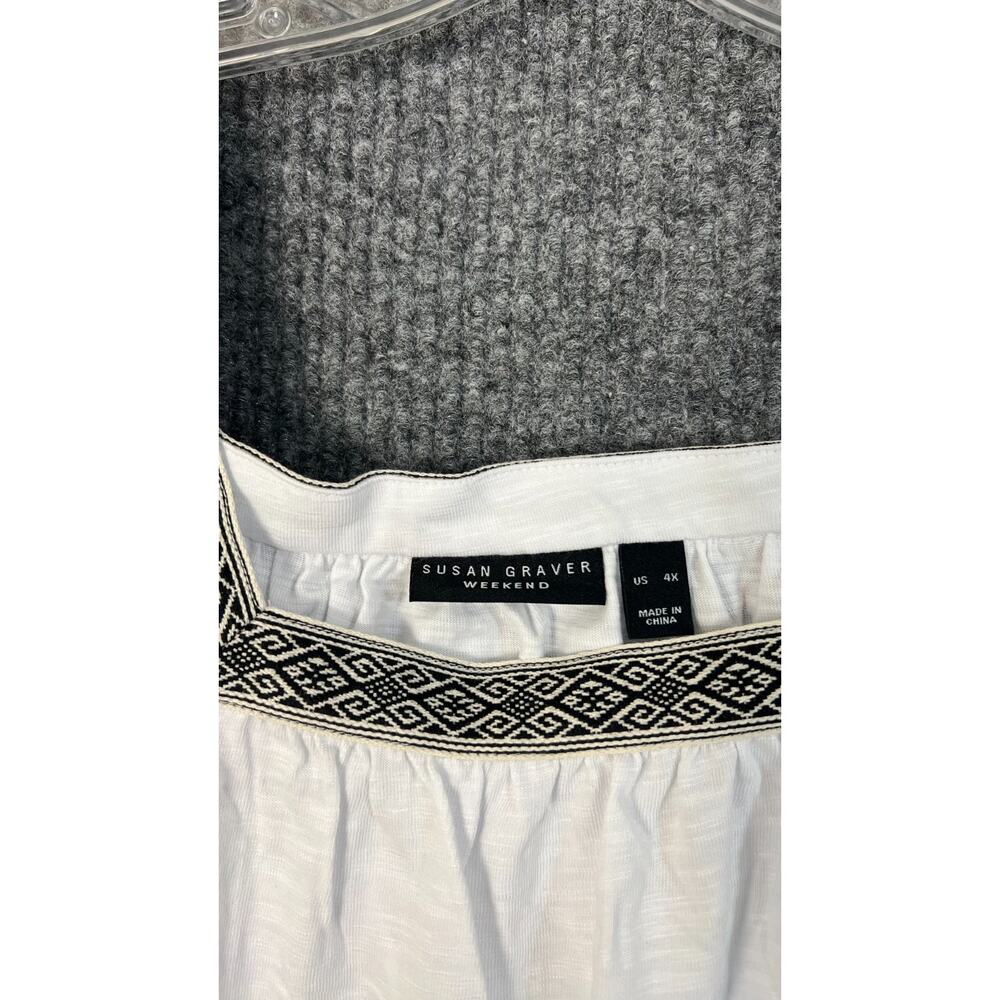 Susan Graver Top Womens Plus 4X White Square Neck Tie Sleeve Bohemian Peasant - Picture 5 of 10
